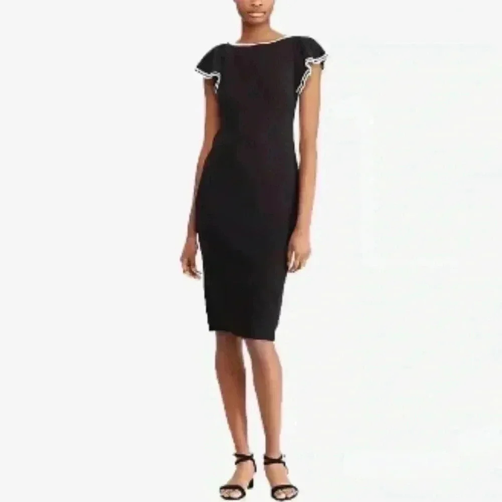 NWT Lauren Ralph Lauren Flutter Sleeve Midi Ribbed knit Dress Size PS 4-6